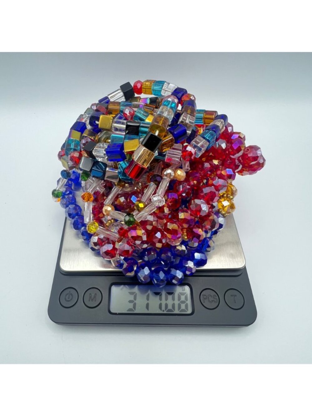 Lot Of 4 Multi-Color Stretch Glass Necklaces 36" & 30" Faceted Cube Beads Boho - Picture 6 of 12